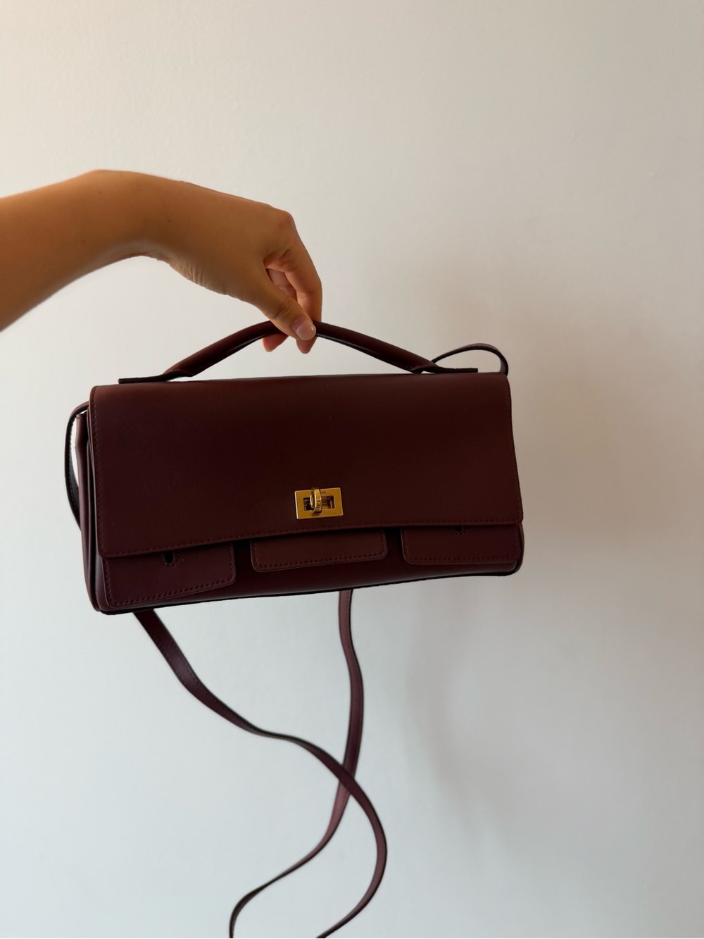 Balenciaga Smooth Calfskin Small Bel Air Clutch On Strap Burgundy - Picture 9 of 9